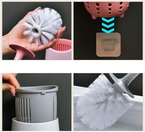Image of Favria Toilet Cleaner Brush /Toilet Brush with Holder Stand /Toilet Cleaning Brush /Toilet Cleaning Brush with Wall Mounted Holder, Long Silicone Handle (Pack of 1 Grey White)