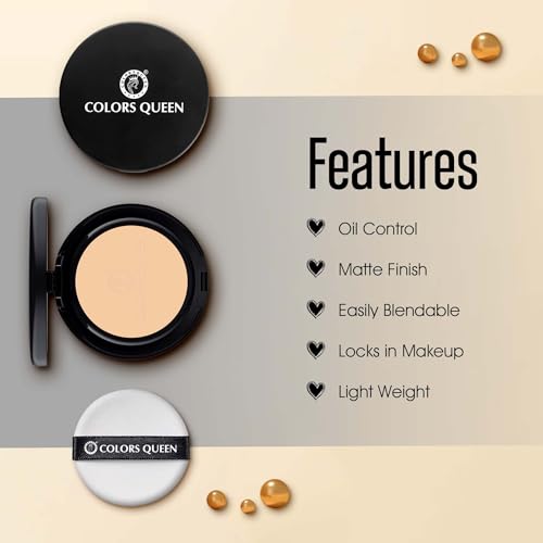 Image of Colors Queen Luminous Silk Compact Powder with Argan Oil - 10g | Oil Control, Matte Finish with Lightweight Formula | Long Lasting Compact Powder for Face Makeup (Natural Beige)