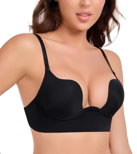 Image of Lemorosy Plunge U Backless Push Up Bra Multiway Convertible Low Cut Lifting Support Underwire Bras for Women