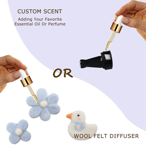 Image of ORIESSE Cute Car Accessories,Duck Flower Air Vent Clips,Handmade Wool Felt Aroma Diffuser,Refillable Girly Car Air Freshener,3pcs White Blue Car Decor
