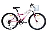 DEPORBIKES Bicicleta 24 Pulgadas niña 8-12 años | Bicicleta montaña + 7 Velocidades Shimano + Frenos V-Break + Suspensión Delantera | Resistente y Segura Ideal para niña (Rosa-Blanca)