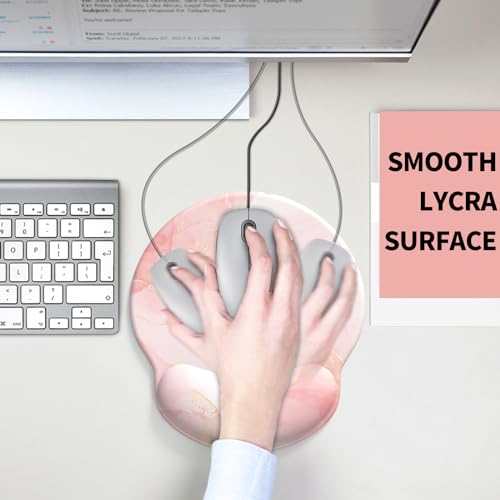 Image of eulps Mouse Pad with Wrist Rest, Comfortable Computer Mousepad with Gel Wrist Support Smooth Surface and Non-Slip PU Base for Pain Relief, Laptop, Office & Home (Pink Marble)