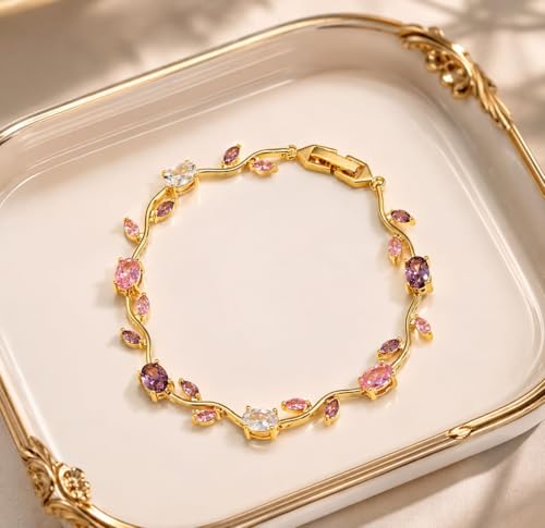 Image of Tulips Bracelet for Women | Floral Charm Adjustable Gold Plated Bracelet for Girls