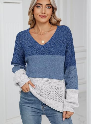 Image of JOCAFIYE Womens Sweaters Casual Long Sleeve V Neck Lightweight Hollow Out Pullover Sweater Tops