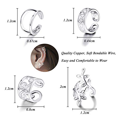 Joerica 4 Pairs Silver Ear Cuff Earrings For Women Girls Clip On Fake Lip Cartilage Tragus Helix Body Jewelry Set #TOP1