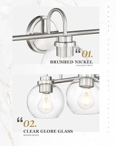 Image of Bathroom Light Fixtures, 4-Light Brushed Nickel Vanity Lights Over Mirror with Globe Clear Glass, 30 Inch Modern Vanity Lighting Fixtures, AD-22280-4W-SN