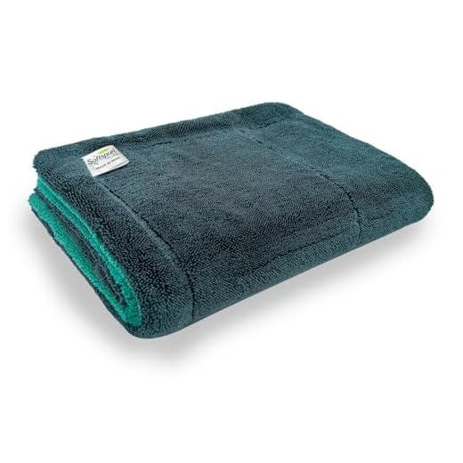 SOFTSPUN Microfiber Cloth for Car 1600 GSM 40x60 cms 1 Pc Aqua Blue/Grey | Twisted Loop Super Absorbent Towel - Edgeless Design with Plush Pile and Lint Free Cloth for Drying and Detailing.
