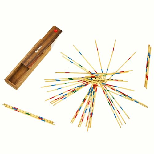 Logica Spiele Art. Mikado - Box aus Teak/Samena Holz - Wiederverschließbare Schachtel - Stäbe aus Bambus