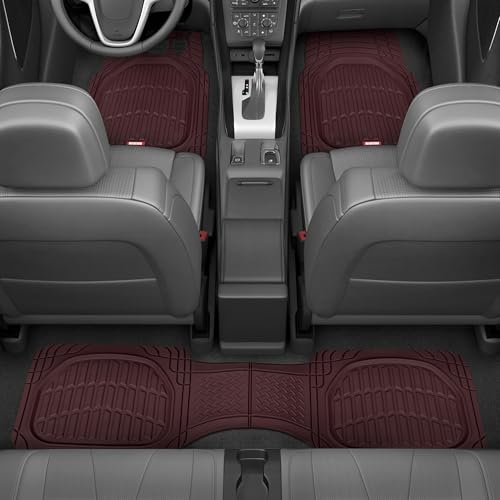 Image of Motor Trend FlexTough Floor Mats for Cars, Burgundy Deep Dish All-Weather Car Mats, Waterproof Trim-To Fit Automotive Cars Trucks SUV, Universal Liner Accessories