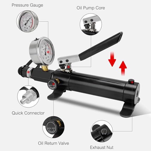 Bomba de elevación manual de alta presión, presión máxima de 10000 PSI, capacidad de 700 kg/cm², cuerpo de aluminio para herramientas hidráulicas, incluye manguera y rosca