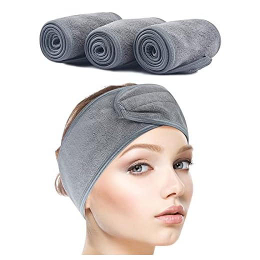 SINLAND Spa Headband for Women 3 Counts Ultra Soft Adjustable Makeup Hair Band with Magic Tape, Terry Cloth Stretch Head Wrap for Face Washing, Bath, Shower, Facial Mask, Yoga