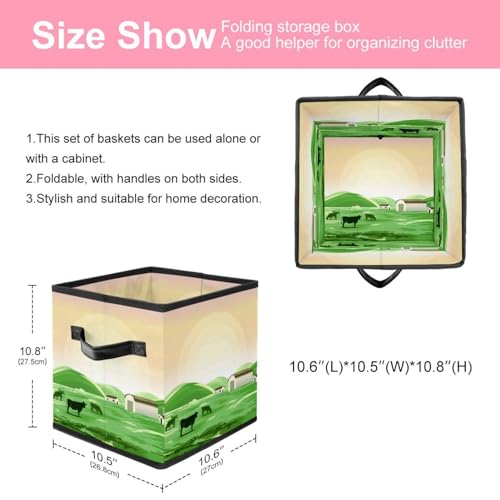 Boîte de rangement pliable cube imprimé vache avec poignées robustes en tissu - 3