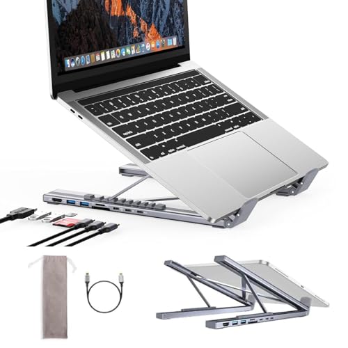 JOYHIAS Laptop iPad USB C Docking Station Stand Aluminum Tablet Holder 8 in 1 USB C Hub with 4K HDMI PD 100W 2 USB 3.0 SD/TF Reader for MacBook/iPad/Dell/HP/Surface/Lenovo Plug and Play