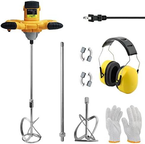 Paint Mixer Cement Mixer with Ear Defenders, 2100W Huhomco 110V Portable Concrete Mixers 6 Speed Adjustment,Handheld Electric Concrete Cement Mixer