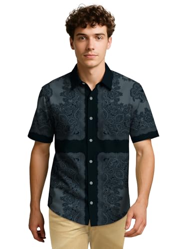 Image of BULLMER Trendy Regular Fit Cotton Blend Printed Casual Half Sleeve Shirt for Men | Stylish Mens Casual Shirts | Shirts for Men