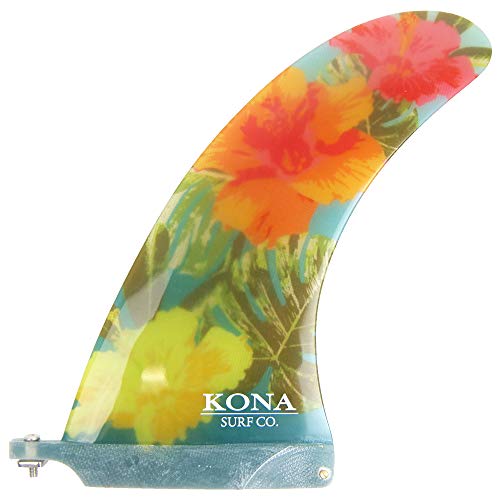 KONA SURF CO. Classic Single Center Fin for Longboard, Surfboard and Paddleboard in Trans Blue/Floral sz:10in