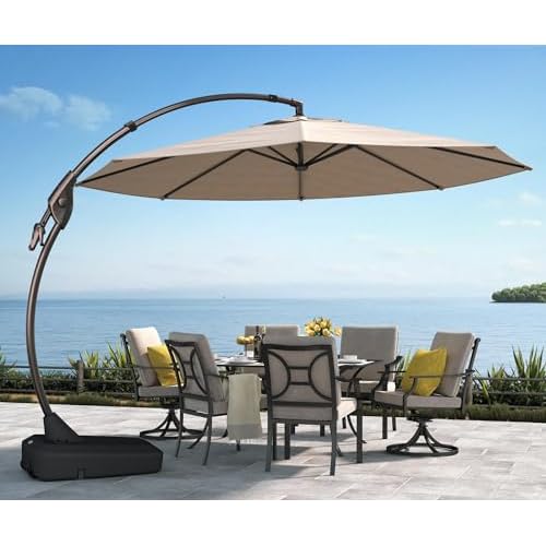 Grand patio 11FT Cantilever Umbrella with Base Outdoor Large Round Aluminum Offset Umbrella for Patio Garden Backyard (Champagne, 11 FT) 11 FT Champagne