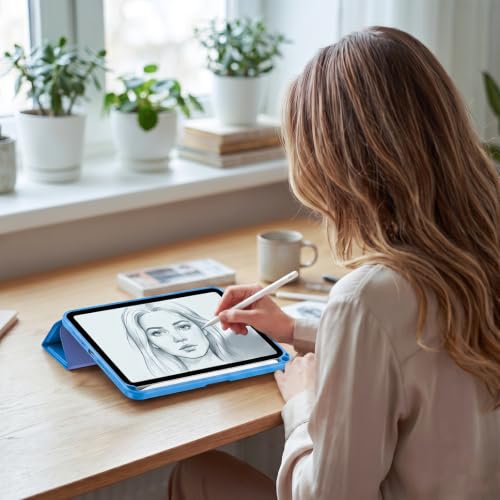 Image of ProCase Smart Case for iPad mini 7 A17 Pro 2024 /Mini 6 2021 8.3 inch -Blue | Slim iPad Mini 7th /6th Gen Case with Pencil Holder Hard Back Cover for iPad Mini 8.3 Inch 7th Gen /6th Gen