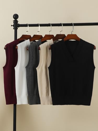 Image of Wowcarbazole Women's V Neck Sweater Vest Sleeveless Ribbed Knit Pullover JK Uniform Classic Basic Tank Tops