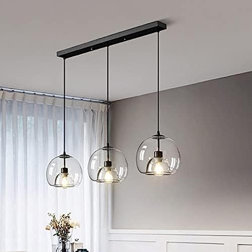 Lustre LED Nordique E27 en double couche de verre et suspension noire aux finitions soignées