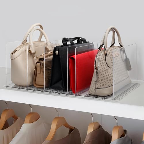 Modern Made Plastic Purse Organizer Closet – Pack of 2 Handbag Organizer with Adjustable Dividers & Sturdy Base – Purse Storage Organizer for Closet