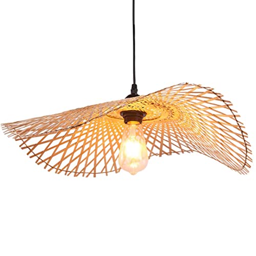 DUNMW Suspension en bambou tissé à la main Lustre à chapeau simple Plafonnier Plafonnier Lustre en bambou naturel pour salle à manger, salon de thé, restaurant