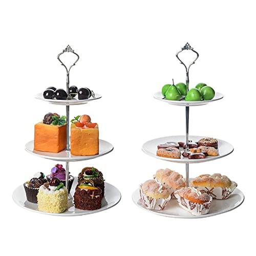 Tebery 2 Pack Ceramic Cake Stand Dessert Display Tower Stand - 6, 8, 10 Inches, 3-Tier Serving Tray Platter Party Food Server Display Holder With Silver Carry Holder #TOP6