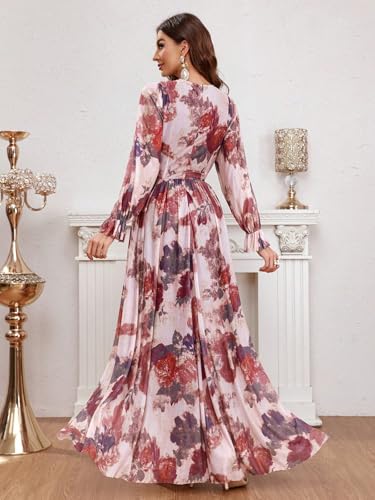 Image of TOLEEN Summer Casual Dresses for Women 2024 Spring Fashion Boho V Neck Long Sleeve Ruffle Floral Print Elegant Maxi Dress
