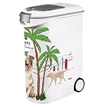 Curver Pets Collection Dog Food Container, Large Airtight Odour Proof Storage Bin with Dual Lid Openings and Scoop Compartment, Durable Design with Handles and Wheels, 54L 20kg, White