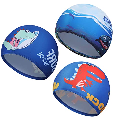 3 Pieces Kids Swim Caps For Boys Girls Age 1-6 Swimming Cap Pool Cap For Kids Child Swim Caps For Toddler Youth (Vivid Style) #TOP3