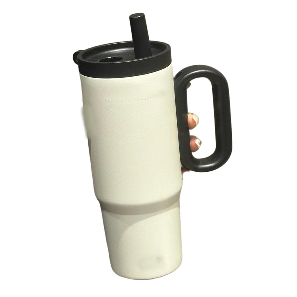DYRBF - Vaso aislado al vacío de acero inoxidable de gran capacidad con asa y popote, taza de café a prueba de fugas con mango ergonómico, botella de agua sin BPA, compatible con portavasos de coche