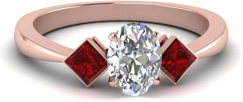 Choose Your Gemstone Kite Design Diamond CZ Ring Rose Gold Plated Oval Shape 3 Stone Engagement Rings Ornaments Surprise for Wife Symbol of Love Clarity Comfortable US Size 4 to 12