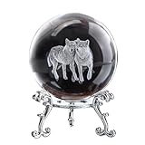 ZEERSHEE 60mm Wolf Crystal Decor Ball with Stand 3D Glass Laser Engraved Wolf Gifts for Wolf Lovers Decorative Glass Wolves Sphere Figurine for Home Office Paperweight Wolves Gifts