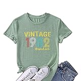Vintage 1982 Shirt for Women 40th Birthday Gift Idea T Shirt Round Neck Short Sleeve Retro Original Part Letter Top（Light Green-A,Small