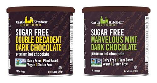 Castle Kitchen Sugar-Free Hot Chocolate Mix Variety Pack (16 oz) – Double Decadent Dark and Marvelous Mint – Dairy-Free, Vegan, Plant Based, Gluten-Free, Monkfruit Sweetened Hot Cocoa – 8 oz Each, Pack of 2