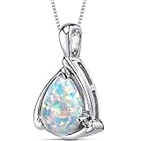 Created Opal Pendant Necklace Sterling Silver Pear Shape 1.50 Carats