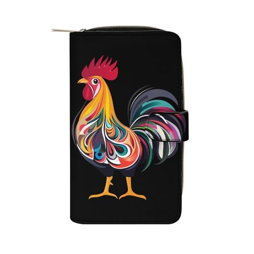 Funny Chicken Rooster Long Wallet PU Leather Credit Card Holder Durable Zippered Purse Clutch Wallet