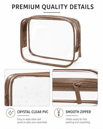 Image of LETGO TSA Approved Toiletry Bag - Clear Makeup Bag Waterproof Quart Size Bag, Travel Makeup Cosmetic Bag for Women Men, Carry on Airport Airline Compliant (Coffee, Pack of 4)