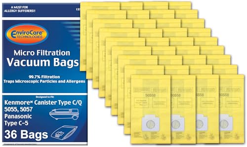EnviroCare Replacement Micro Filtration Vacuum Cleaner Dust Bags made to fit Kenmore Canister Type C/Q 50555, 50558, 50557 and Panasonic Type C-5 36 pack