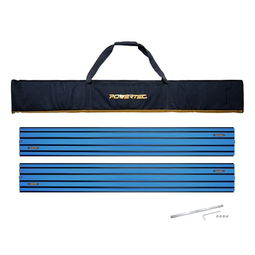 Image of POWERTEC 72152 110 inch Track Saw Guide Rail Joining Set with Protective Bag for DeWalt Track Saws | Includes 2x55 inch Guide Rails and (1) Guide Rail Connector for Woodworking Projects
