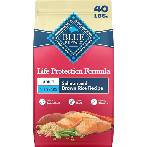 Image of Blue Buffalo Life Protection Formula Salmon & Brown Rice Adult Dry Dog Food, Supports Immunity with Antioxidant-Rich LifeSource Bits, Promotes Healthy Muscle Development, Skin & Coat Health, 40 lbs.