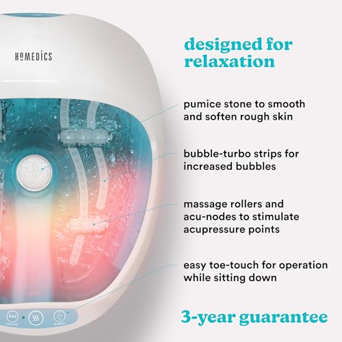 HoMedics Fußbad mit Massagefunktion - Premium Spa Deluxe Fußbadewanne mit Massage & Wärme, Fußsprudelbad für die Füße - Inkl. Hydro-& Vibrationsmassage, 4 Lufteisen, 2 Pediküre-Einsätze - Bis Gr. 47
