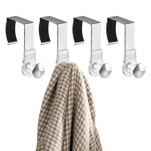 mDesign Modern Metal and Plastic Office Over The Cubicle Storage Organizer Hooks - Wall Panel Hangers for Hanging Accessories, Coats, Hats, Purses, Bags, Keychain - 4 Pack - Clear/Brushed