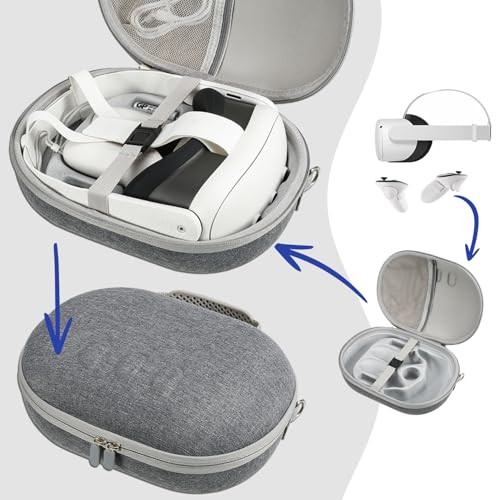 [Only for Original Strap] Hard Portable Carrying Case for Meta Quest 3, Shockproof Portable Bag, Handle Bag for Qculus Quest 3 Touch Controller with Head Strap (Grey) by Digi-Tatoo - Image 2