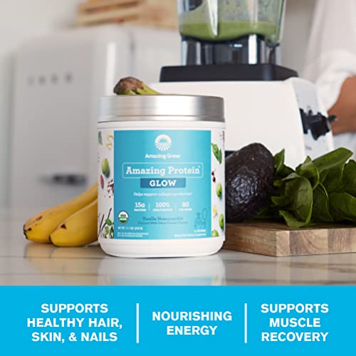 Amazing Grass Glow Vegan Collagen Support With Biotin And Plant Based Protein Powder, Vanilla Honeysuckle, 15 Servings #TOP3