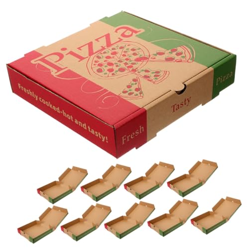 GRIRIW 10pcs Storage Boxes 8in Paper Pizza Packing Box Reusable Takeout Containers