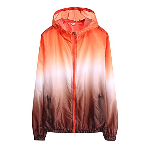 YKARITIANNA UPF 50+ Sun Protection Hoodie Jackets for Women,Gradient Light Hiking Outdoor Performance UV Shirts Orange