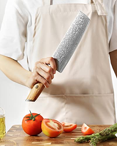 Miniatura 8 de Xinzuo Acero De Damasco Cuchillo Nakiri 18.2cm, Afilado Cuchillos De Cocina Acero En Polvo De Damasco De 73 Capas Profesional Cuchillo Chef Cuchillo De Cocinero -Mango De Madera De Olivo-Serie Lan