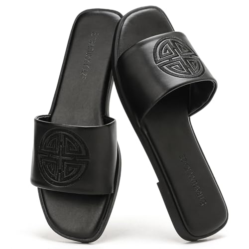 Stratuxx Kaze Womens Dressy Flat Sandals Memory Foam Comfy Slide for Summer