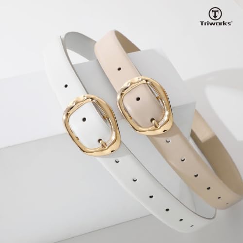 Image of TRIWORKS 2 Pack Leather Belts for Women Fashion Waist Belt with Liquid Shapes Women Belt for Jeans Pants Dresses